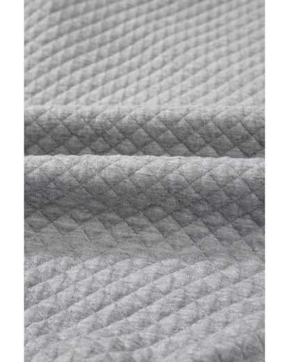 Light Grey Textured Colorblock Edge Buttoned Collar Sweatshirt - M