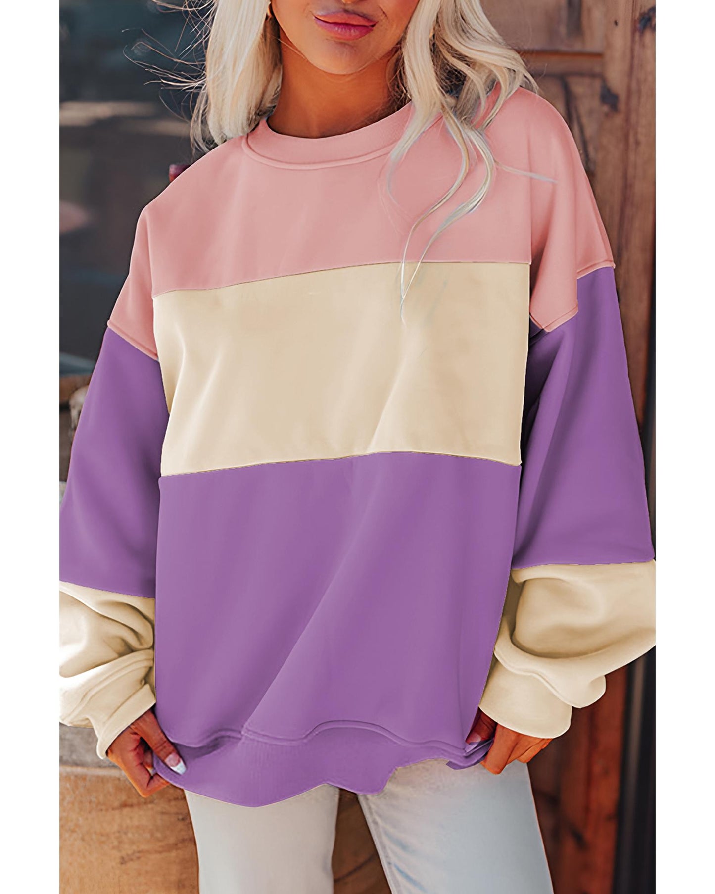 Meadow Mauve Colorblock Patchwork Drop Shoulder Sweatshirt - 2XL