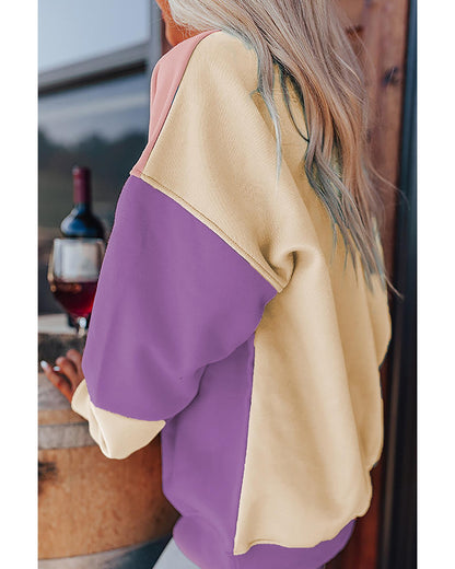 Meadow Mauve Colorblock Patchwork Drop Shoulder Sweatshirt - L