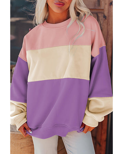 Meadow Mauve Colorblock Patchwork Drop Shoulder Sweatshirt - L
