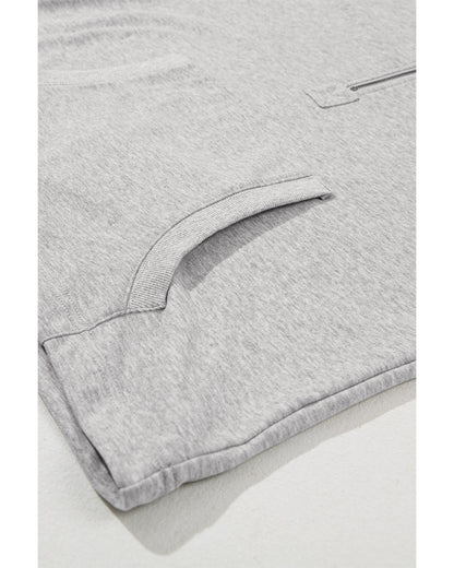 Light Grey Solid Kangaroo Pocket Half Zipper Oversized Hoodie - 2XL