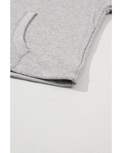 Light Grey Solid Kangaroo Pocket Half Zipper Oversized Hoodie - 2XL