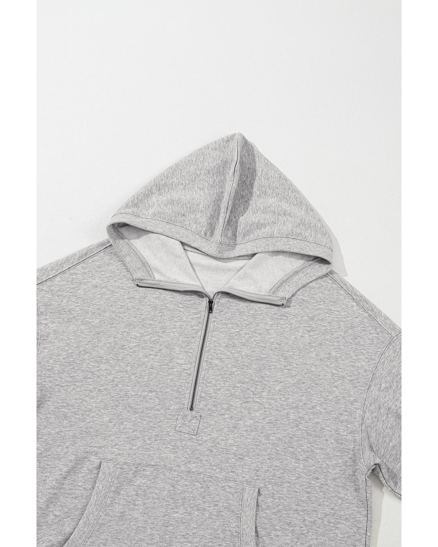 Light Grey Solid Kangaroo Pocket Half Zipper Oversized Hoodie - 2XL