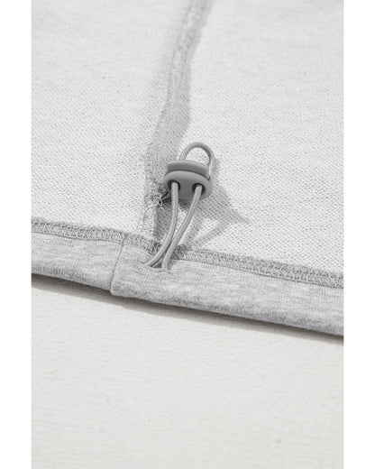 Light Grey Solid Kangaroo Pocket Half Zipper Oversized Hoodie - 2XL