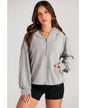 Light Grey Solid Kangaroo Pocket Half Zipper Oversized Hoodie - M