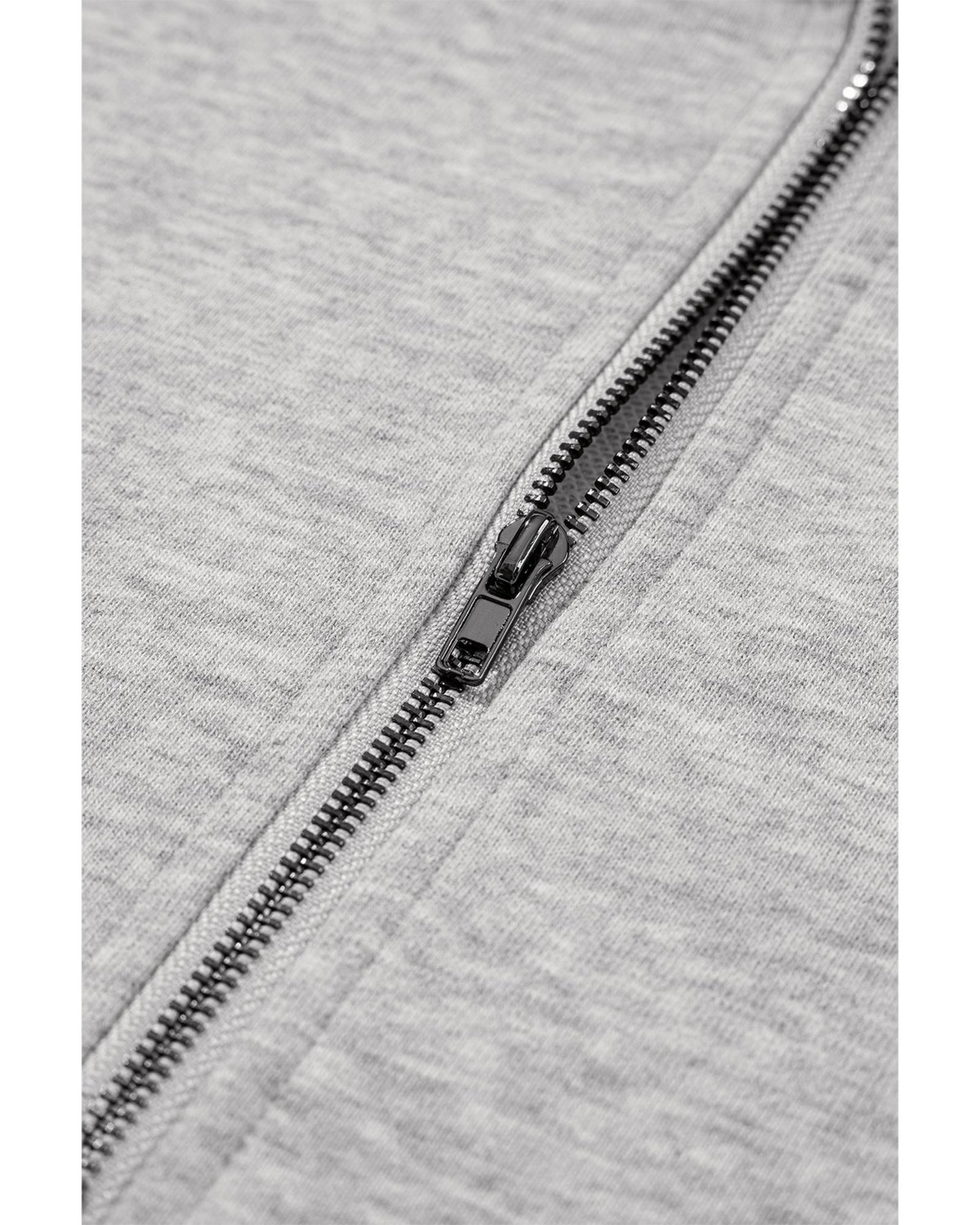 Light Grey Solid Kangaroo Pocket Half Zipper Oversized Hoodie - M