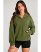 Moss Green Solid Kangaroo Pocket Half Zipper Oversized Hoodie - S
