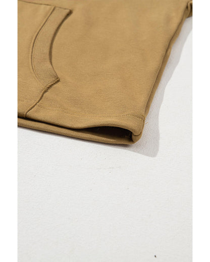 Brown Solid Kangaroo Pocket Half Zipper Oversized Hoodie - M