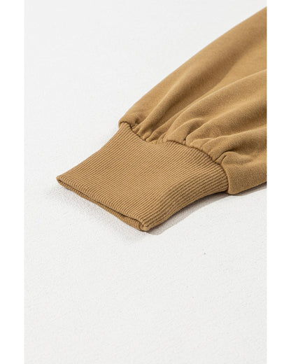 Brown Solid Kangaroo Pocket Half Zipper Oversized Hoodie - M