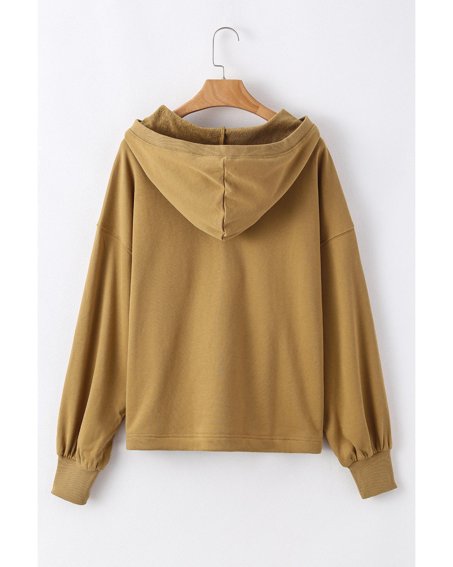 Brown Solid Kangaroo Pocket Half Zipper Oversized Hoodie - XL