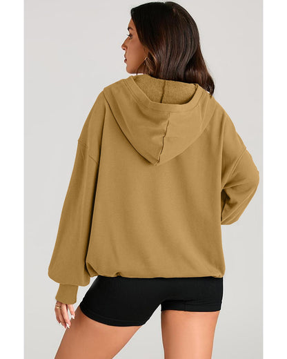 Brown Solid Kangaroo Pocket Half Zipper Oversized Hoodie - XL