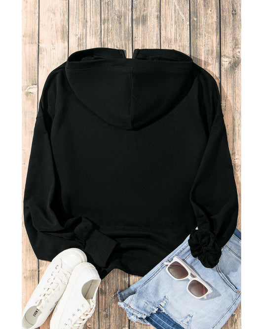 Black Solid Kangaroo Pocket Half Zipper Oversized Hoodie - 2XL