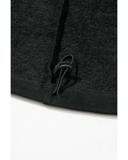 Black Solid Kangaroo Pocket Half Zipper Oversized Hoodie - 2XL