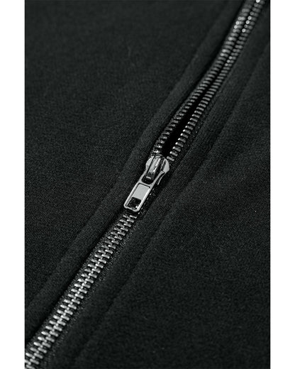 Black Solid Kangaroo Pocket Half Zipper Oversized Hoodie - L
