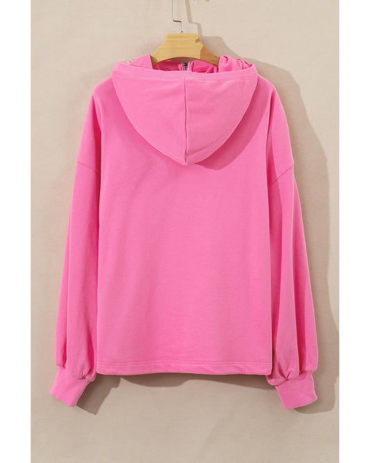 Bonbon Solid Kangaroo Pocket Half Zipper Oversized Hoodie - L