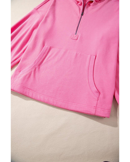 Bonbon Solid Kangaroo Pocket Half Zipper Oversized Hoodie - L