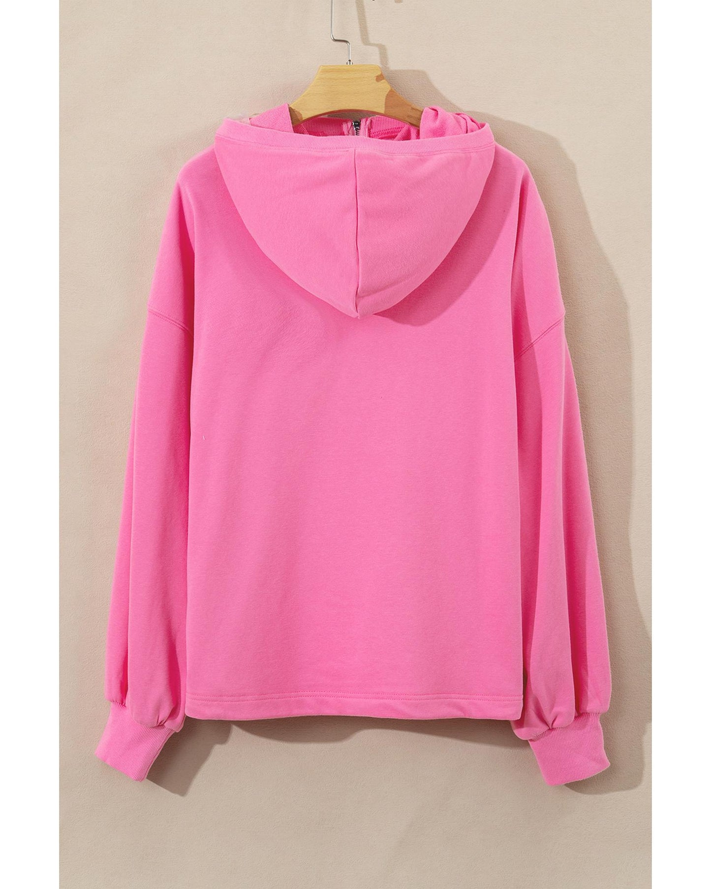 Bonbon Solid Kangaroo Pocket Half Zipper Oversized Hoodie - M