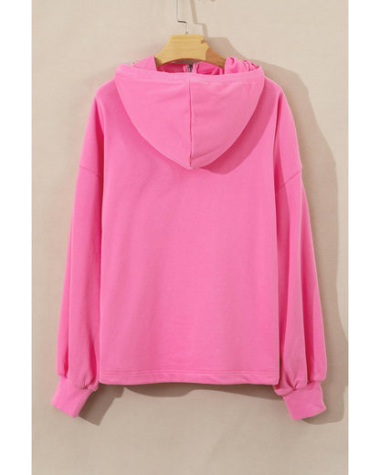 Bonbon Solid Kangaroo Pocket Half Zipper Oversized Hoodie - M