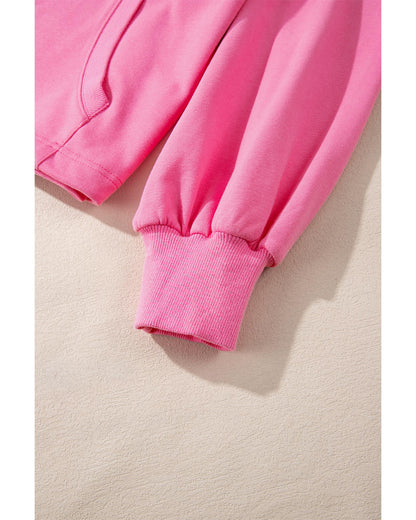 Bonbon Solid Kangaroo Pocket Half Zipper Oversized Hoodie - M