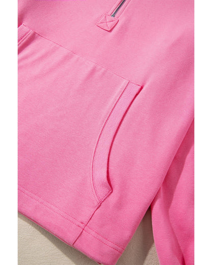 Bonbon Solid Kangaroo Pocket Half Zipper Oversized Hoodie - XL