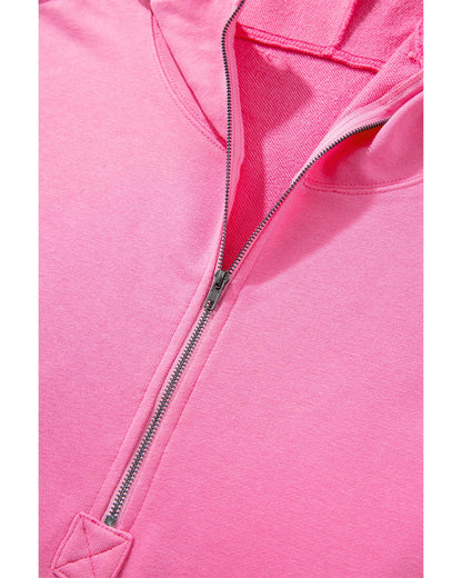 Bonbon Solid Kangaroo Pocket Half Zipper Oversized Hoodie - XL