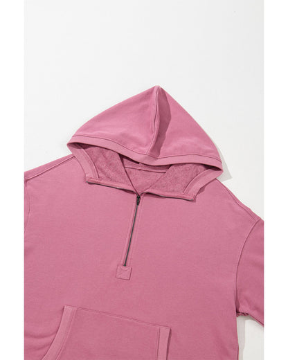 Valerian Solid Kangaroo Pocket Half Zipper Oversized Hoodie - L