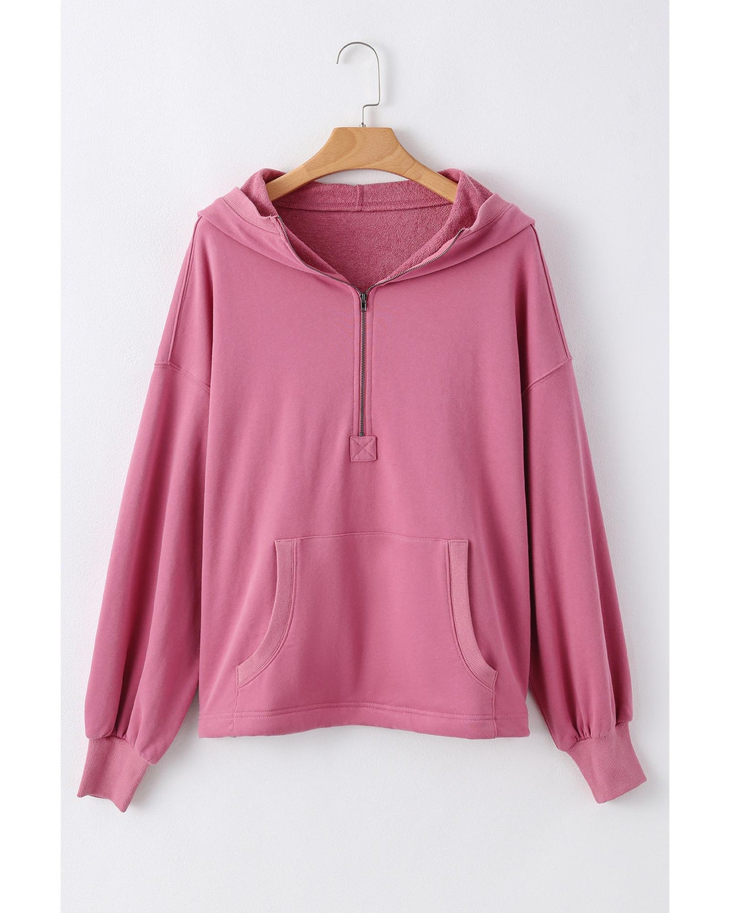 Valerian Solid Kangaroo Pocket Half Zipper Oversized Hoodie - L