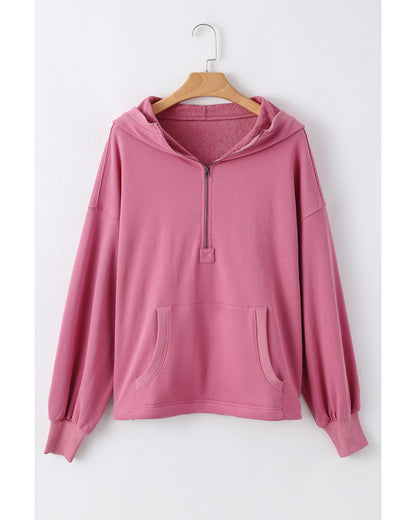 Valerian Solid Kangaroo Pocket Half Zipper Oversized Hoodie - L