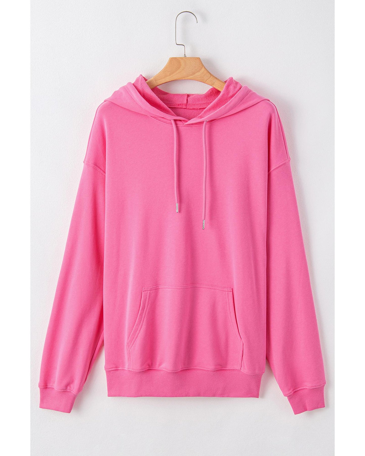 Bonbon Solid Kangaroo Pocket Drawstring Loose Fit Hoodie - M