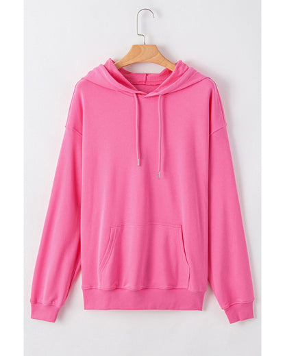 Bonbon Solid Kangaroo Pocket Drawstring Loose Fit Hoodie - S