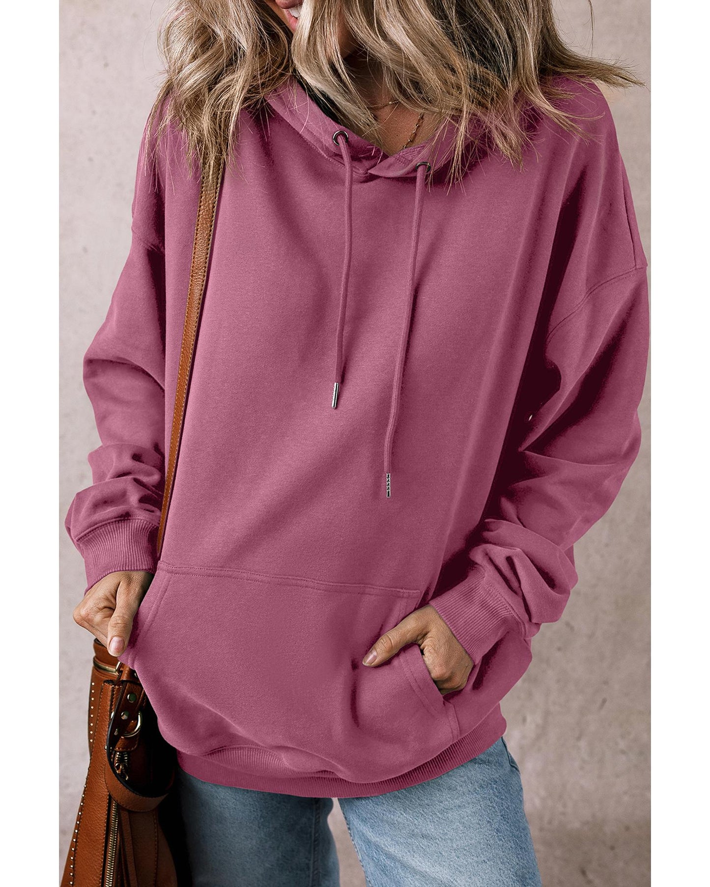 Valerian Solid Kangaroo Pocket Drawstring Loose Fit Hoodie - L