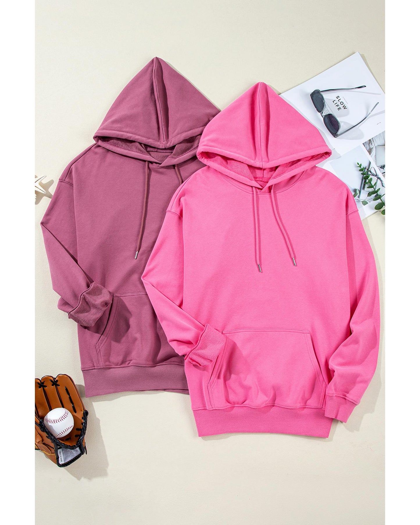Valerian Solid Kangaroo Pocket Drawstring Loose Fit Hoodie - M
