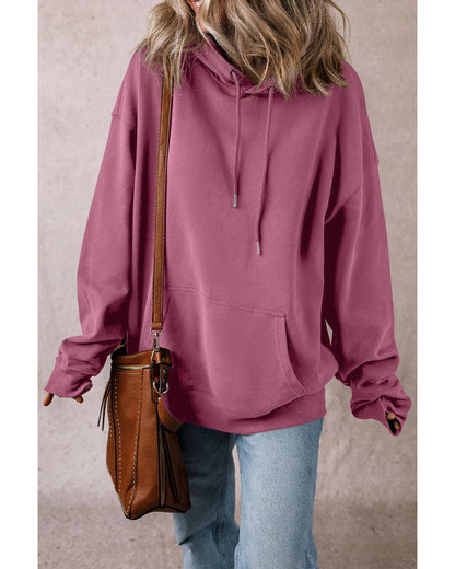 Valerian Solid Kangaroo Pocket Drawstring Loose Fit Hoodie - S