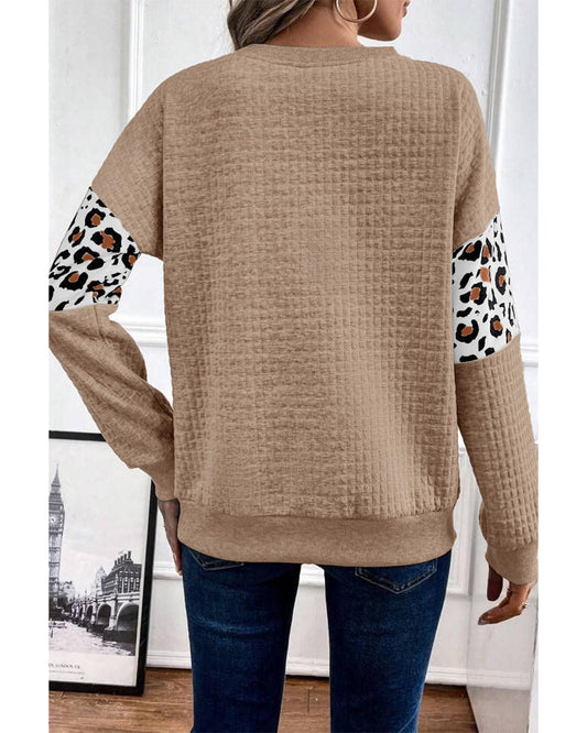 Parchment Leopard Quilted Patchwork Crew Neck Sweatshirt - XL