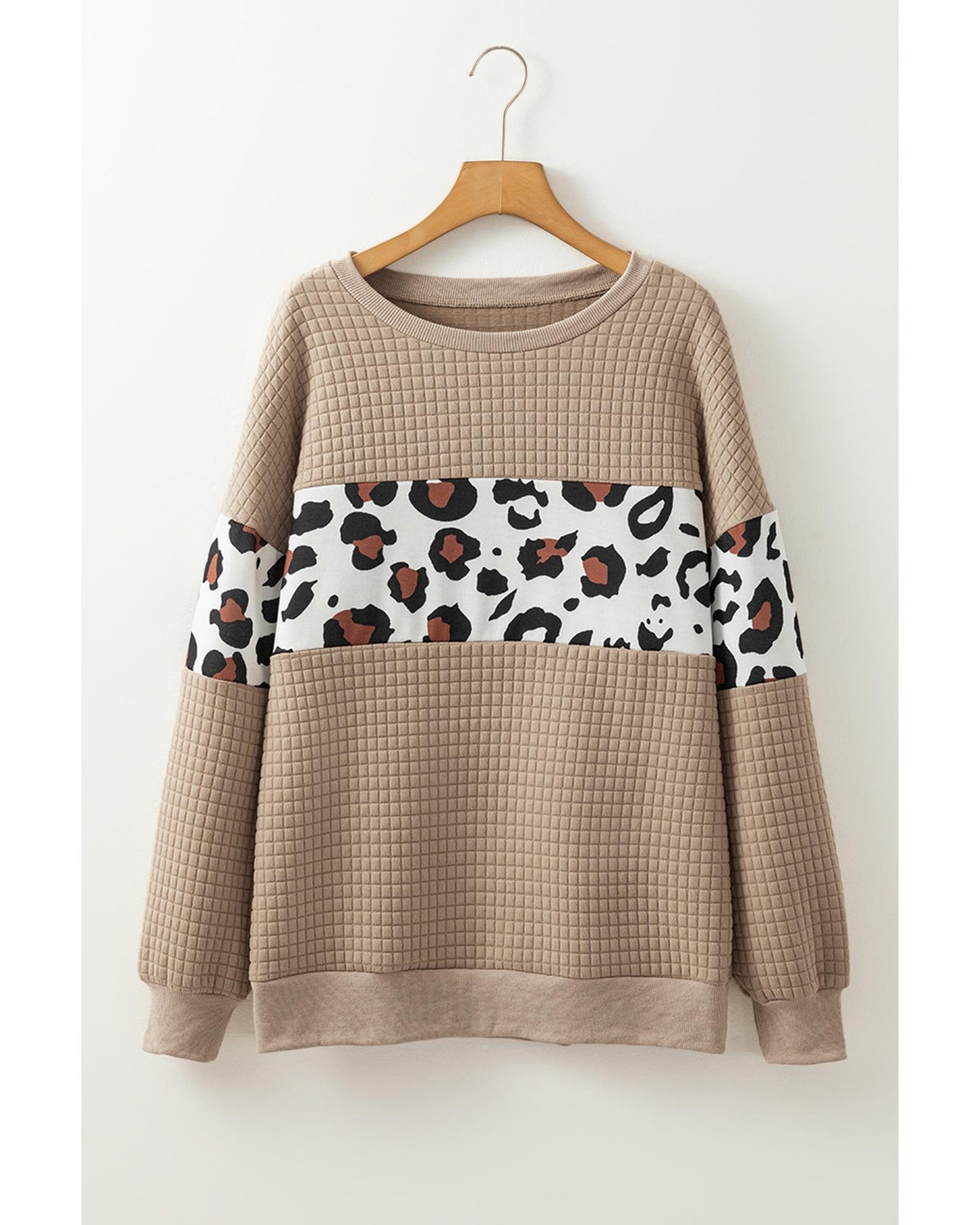 Parchment Leopard Quilted Patchwork Crew Neck Sweatshirt - XL