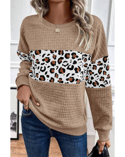 Parchment Leopard Quilted Patchwork Crew Neck Sweatshirt - XL