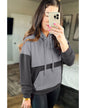 Gray Textured Color Block Kangaroo Pocket Drop Shoulder Hoodie - 2XL