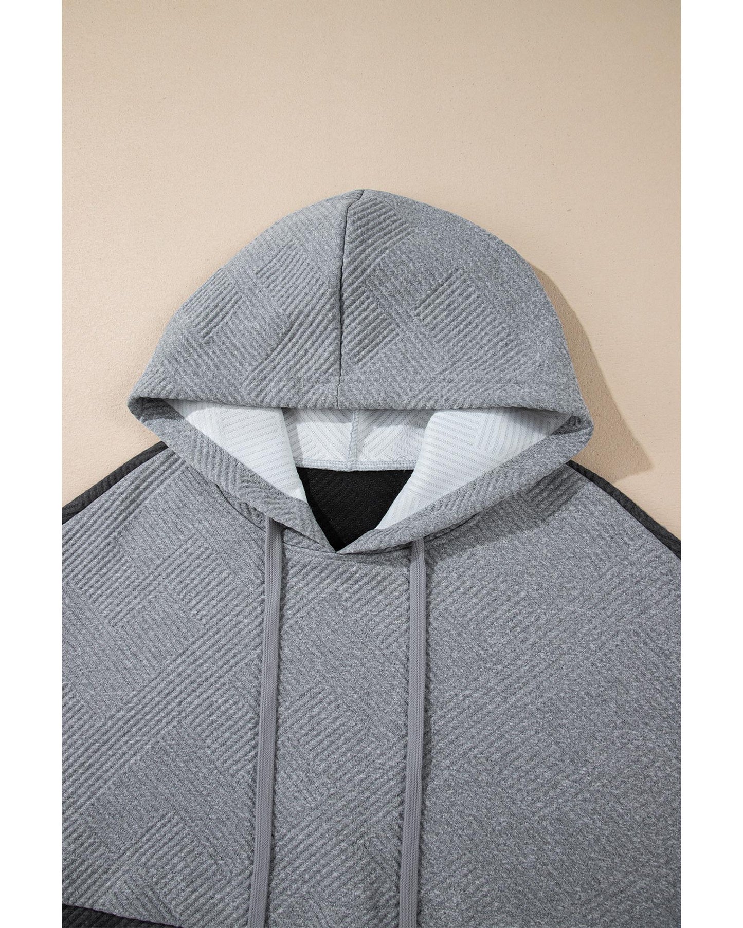Gray Textured Color Block Kangaroo Pocket Drop Shoulder Hoodie - 2XL