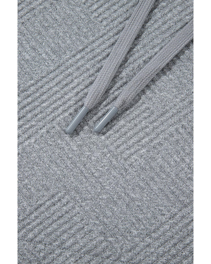 Gray Textured Color Block Kangaroo Pocket Drop Shoulder Hoodie - L