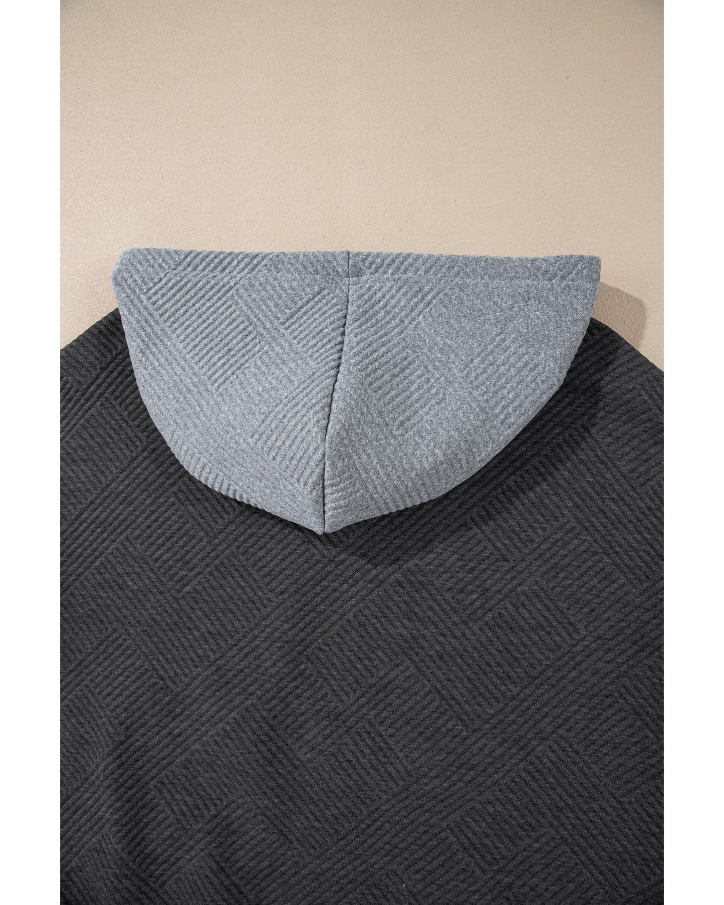 Gray Textured Color Block Kangaroo Pocket Drop Shoulder Hoodie - L
