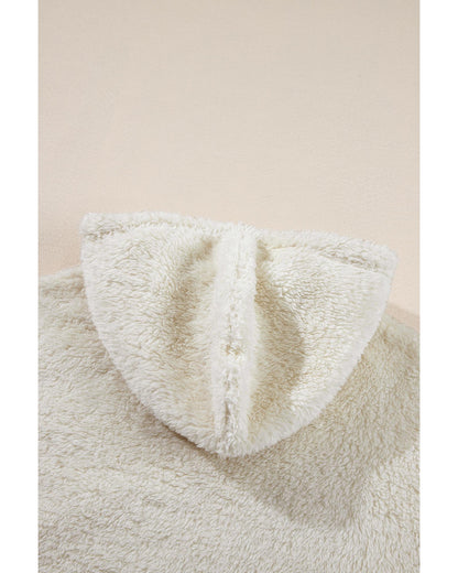 White Contrast Ribbed Edge Plush Hoodie - S