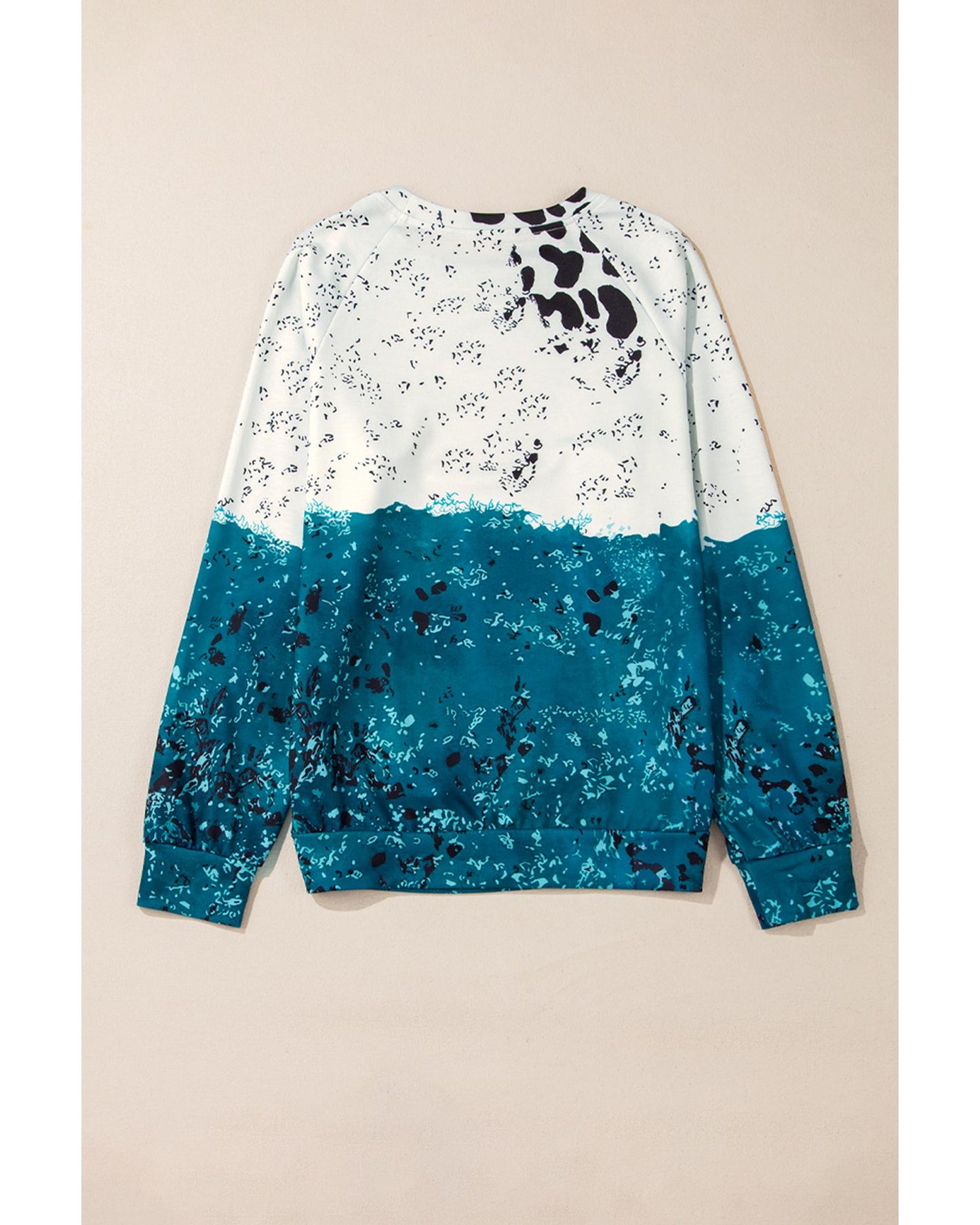 Blue Tie Dye Cow Color Block Pullover Sweatshirt - L