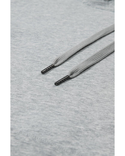 Light Grey Solid Color Fleece Lined Drawstring Hoodie with Pocket - 2XL