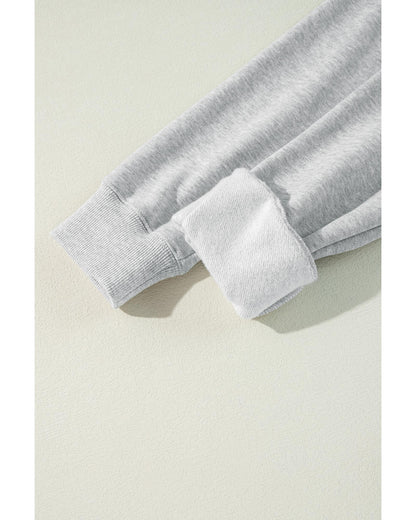 Light Grey Solid Color Fleece Lined Drawstring Hoodie with Pocket - M