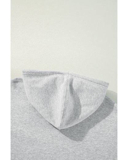 Light Grey Solid Color Fleece Lined Drawstring Hoodie with Pocket - S