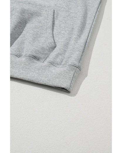 Light Grey Solid Color Fleece Lined Drawstring Hoodie with Pocket - XL