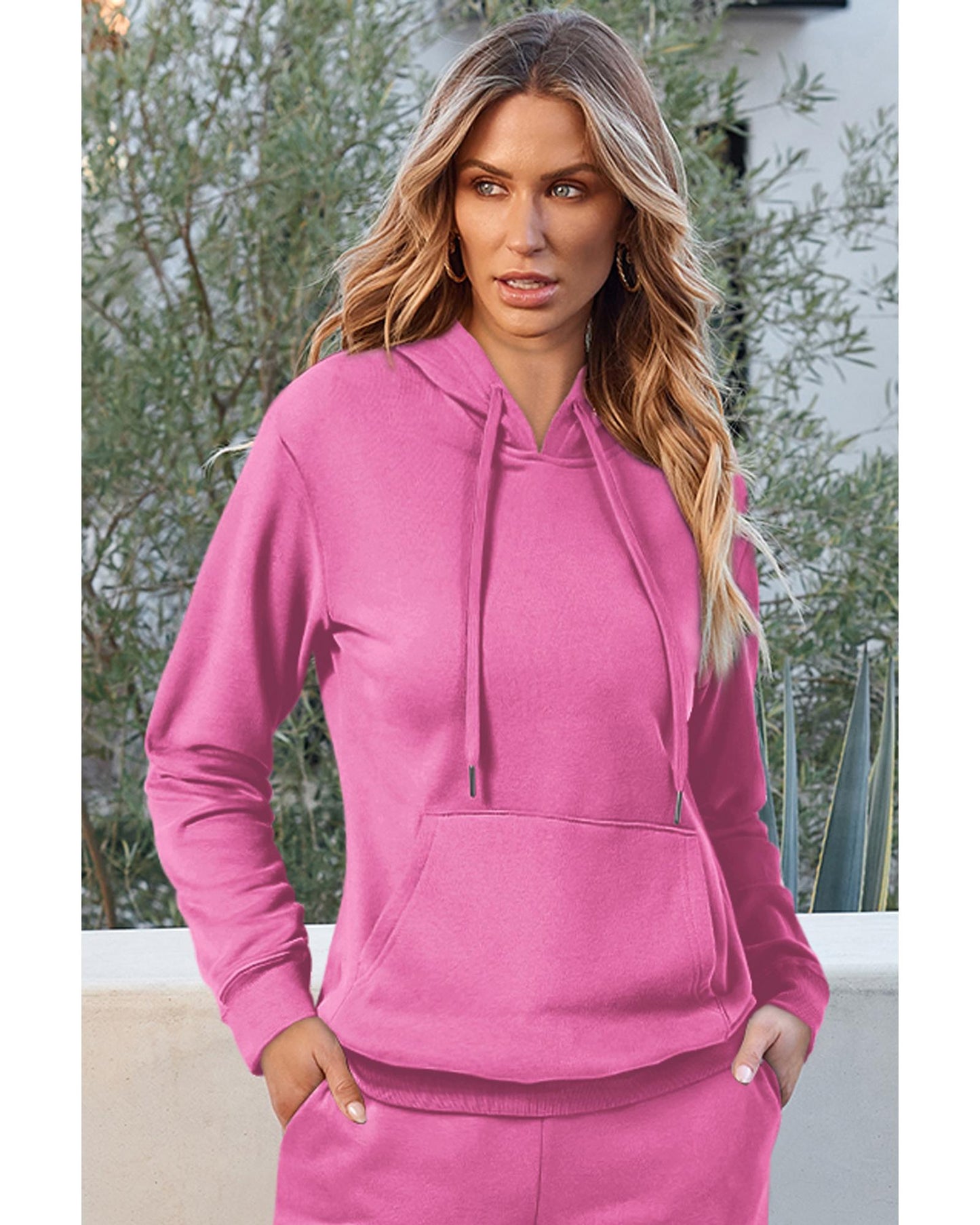 Bonbon Solid Color Fleece Lined Drawstring Hoodie with Pocket - 2XL