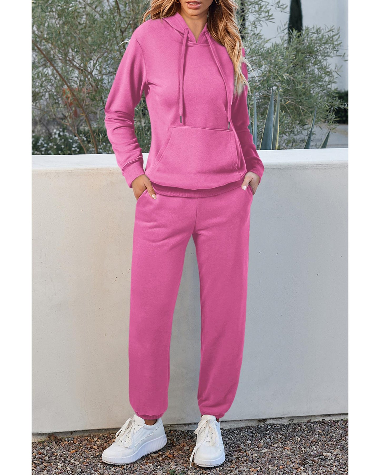 Bonbon Solid Color Fleece Lined Drawstring Hoodie with Pocket - 2XL