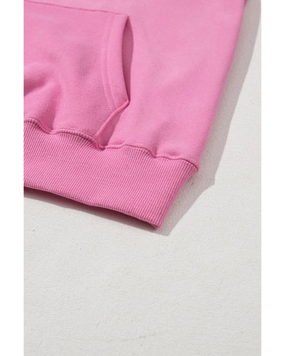 Bonbon Solid Color Fleece Lined Drawstring Hoodie with Pocket - L