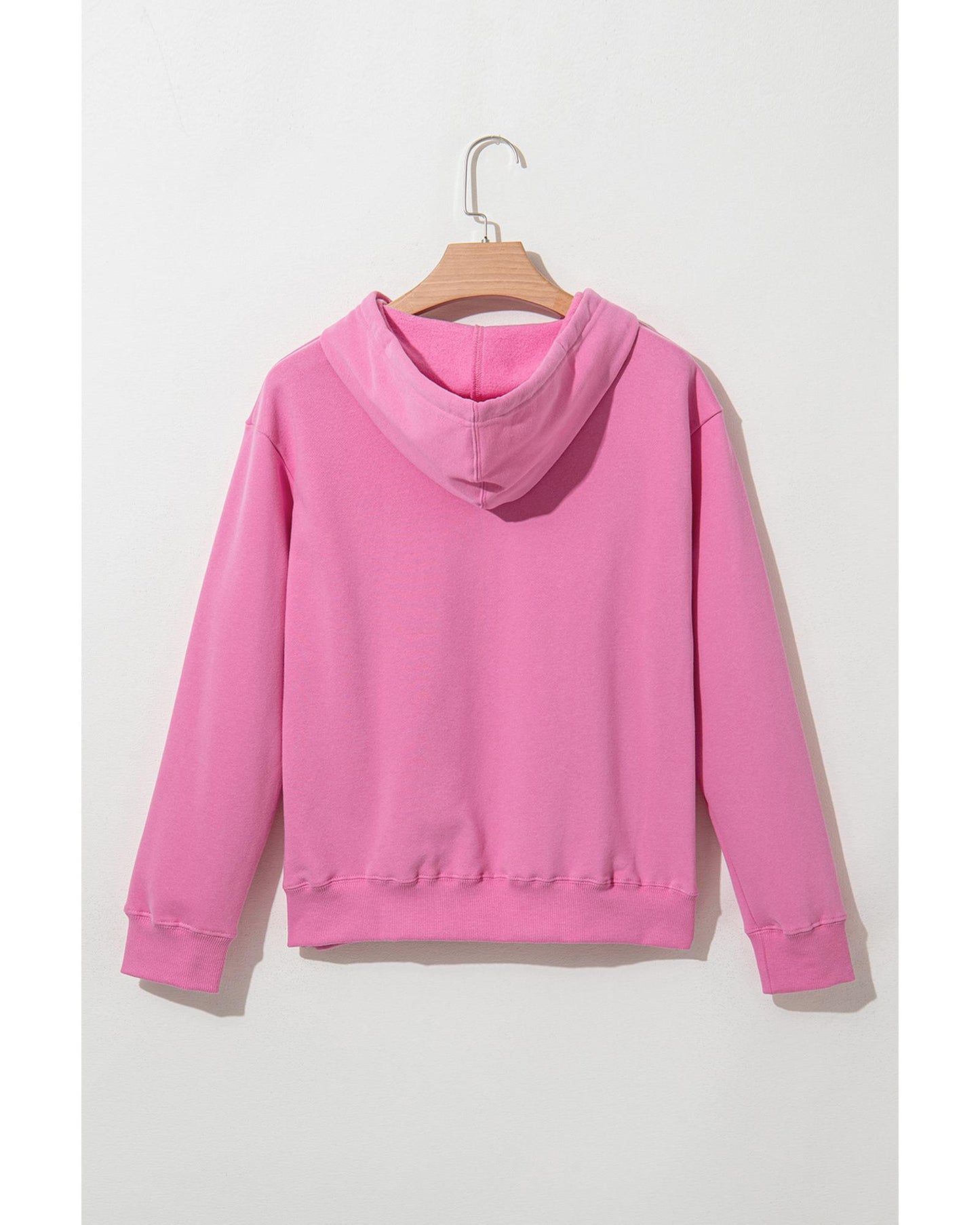 Bonbon Solid Color Fleece Lined Drawstring Hoodie with Pocket - L